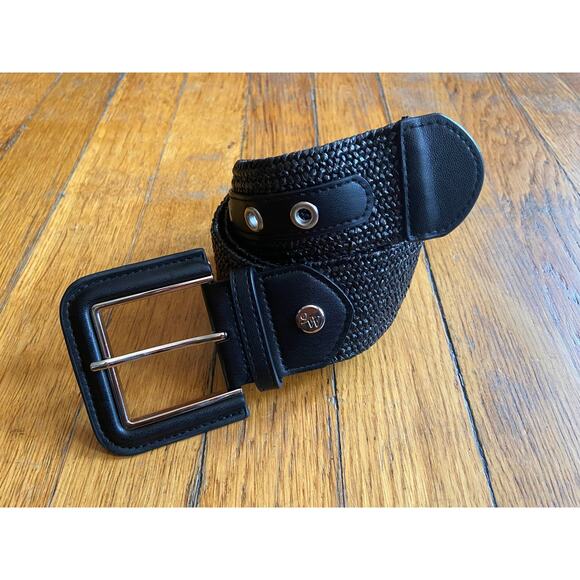 NINE WEST Wide Black Stretch Raffia Waist Belt sz M/L - Picture 4 of 10